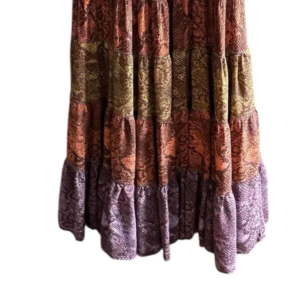 Anthropologie Colima Tiered Maxi Dress M Multicolor Snake Print Boho - Picture 11 of 15